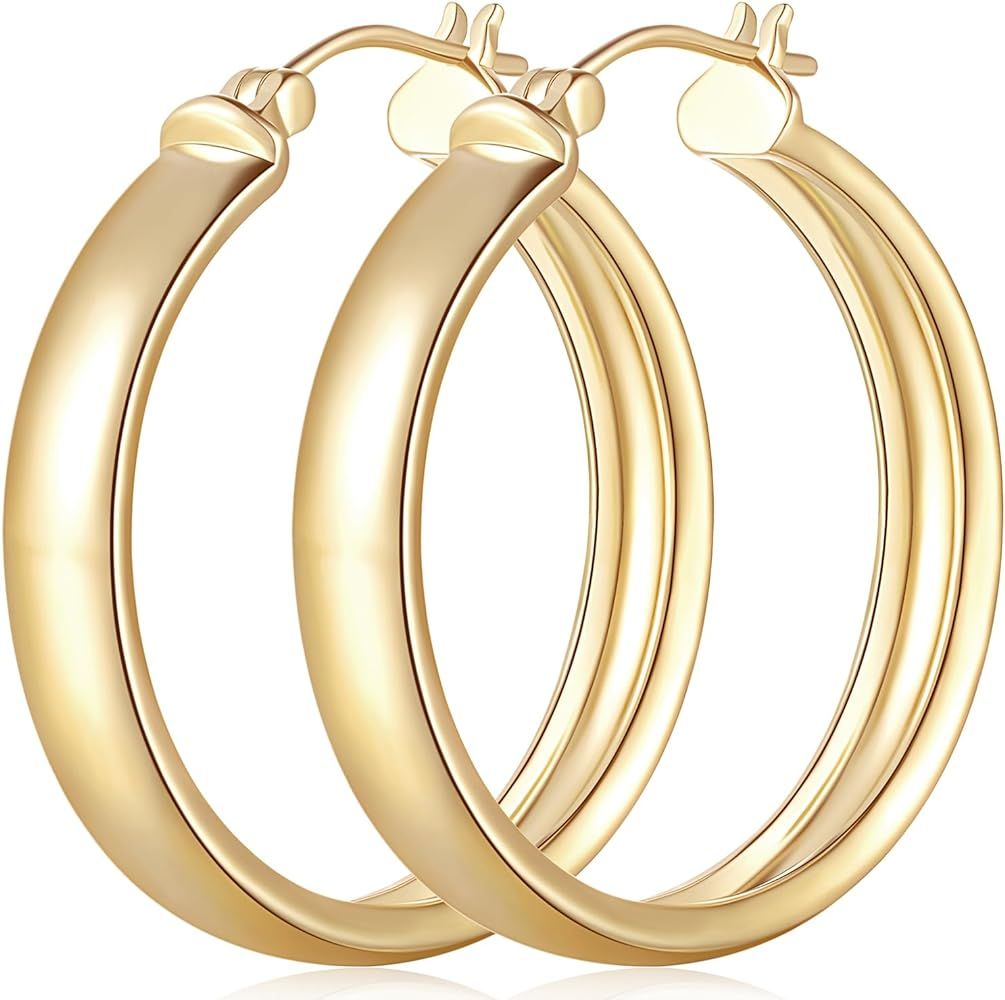 14K Gold Hoop Earrings for Women,Gold Hoops Earrings for Women 14K Gold Earrings Large Hoop Earri... | Amazon (US)
