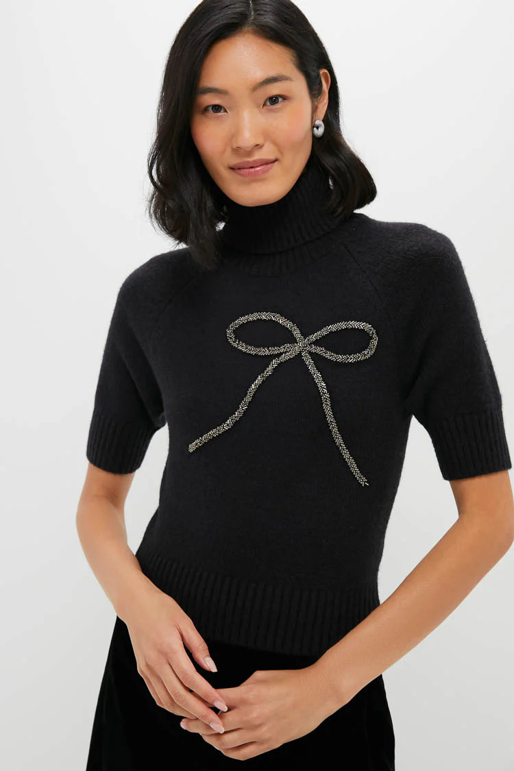 Black Silver Merrill Bow Short Sleeve Sweater | Tuckernuck (US)