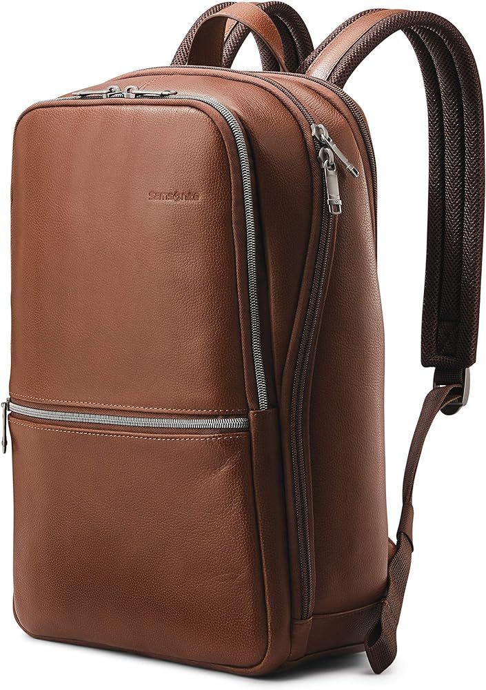 Samsonite Classic Leather Slim Backpack, Black, One Size | Amazon (US)
