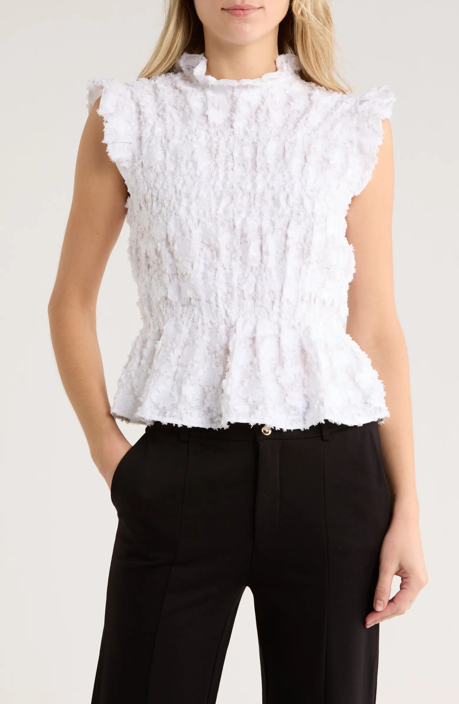 ELIE ELIE TAHARI Ruffle Neck Sleeveless Peplum Top | Nordstromrack | Nordstrom Rack