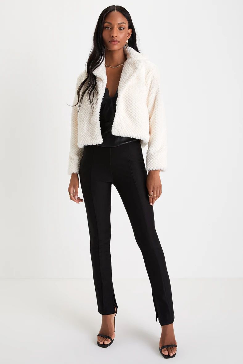 Cozy Elegance Cream Faux Fur Textured Collared Jacket | Lulus