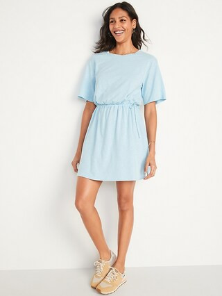 Waist-Defined Short-Sleeve Slub-Knit Mini T-Shirt Dress for Women | Old Navy (US)