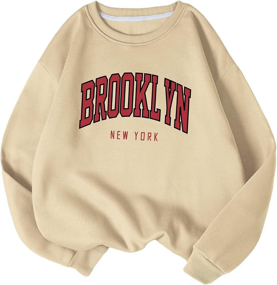 WDIRARA Women's Letter Graphic Print Round Neck Long Sleeve Casual Pullover Sweatshirt Tops | Amazon (US)
