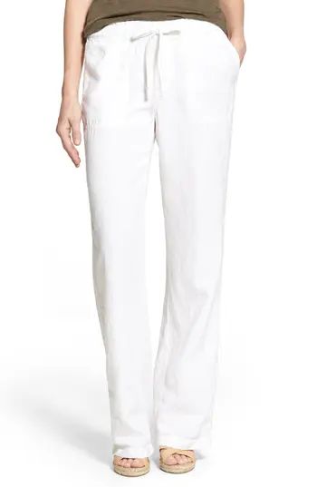 Women's Caslon Drawstring Linen Pants, Size Large - White | Nordstrom
