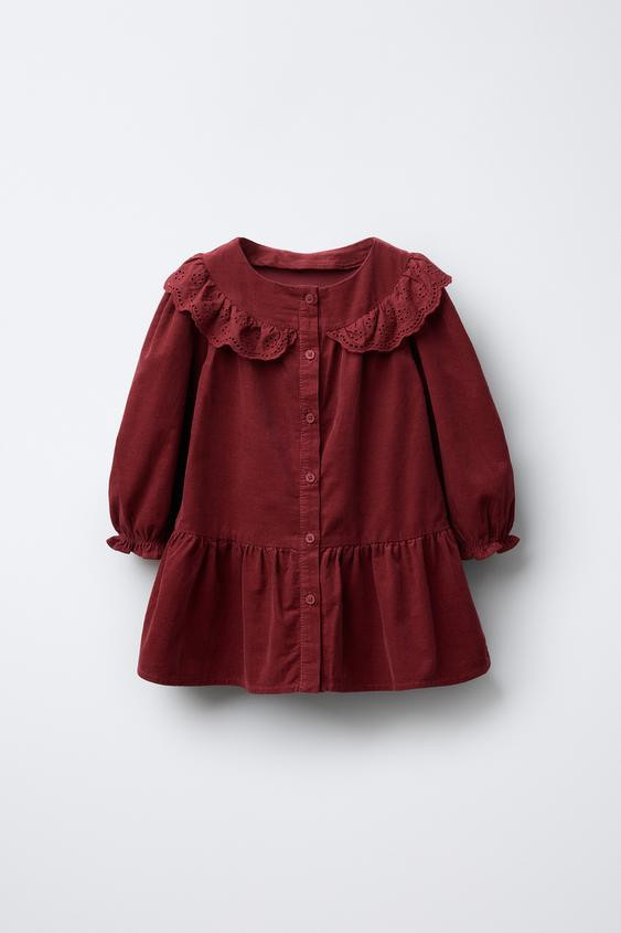 FINE-WALED CORDUROY SCHIFFLY RUFFLE DRESS | Zara US