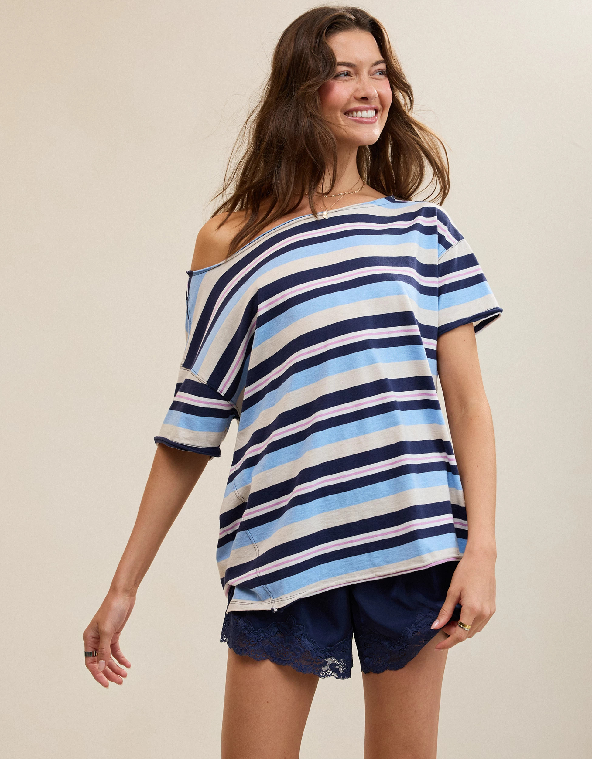 Aerie Off The Shoulder Oversized Boyfriend T-Shirt | Aerie