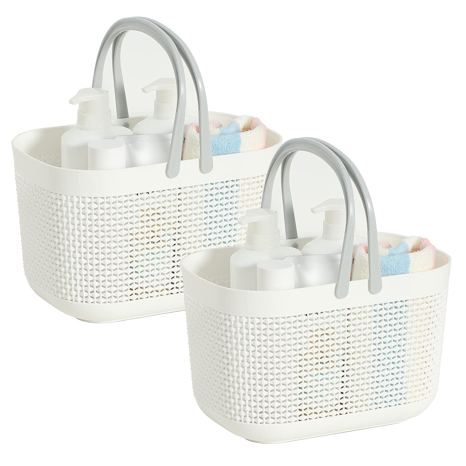 2-Pack Plastic Organizer Storage Baskets With Handles and holes,Caddy Organizer For Bathroom Dorm An | Amazon (US)