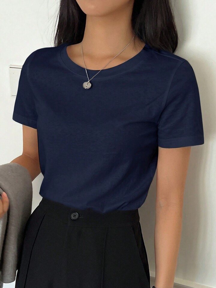DAZY Camiseta De Mujer Con Cuello De Tripulación Y Manga Corta unicolor | SHEIN