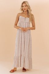 Cream Abstract Striped Button Down Maxi Dress | Magnolia Boutique