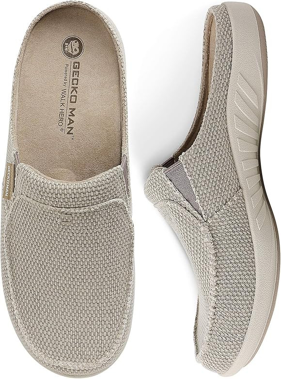 Mens Slippers with Arch Support, Canvas House Slipper for Men with Velvet Lining, Slip On Clog, I... | Amazon (US)