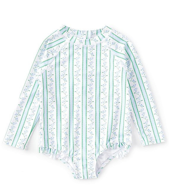 Edgehill Collection x Pearly Gates Little Girls 2T-6X Long-Sleeve Floral Stripe Rashguard One-Pie... | Dillard's