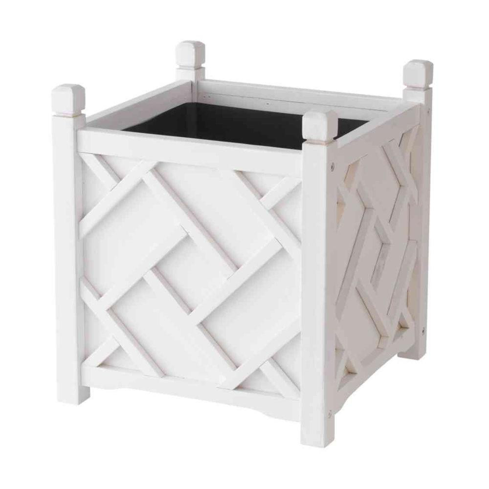 Chippendale 18 in. Square White Wood Planter | The Home Depot
