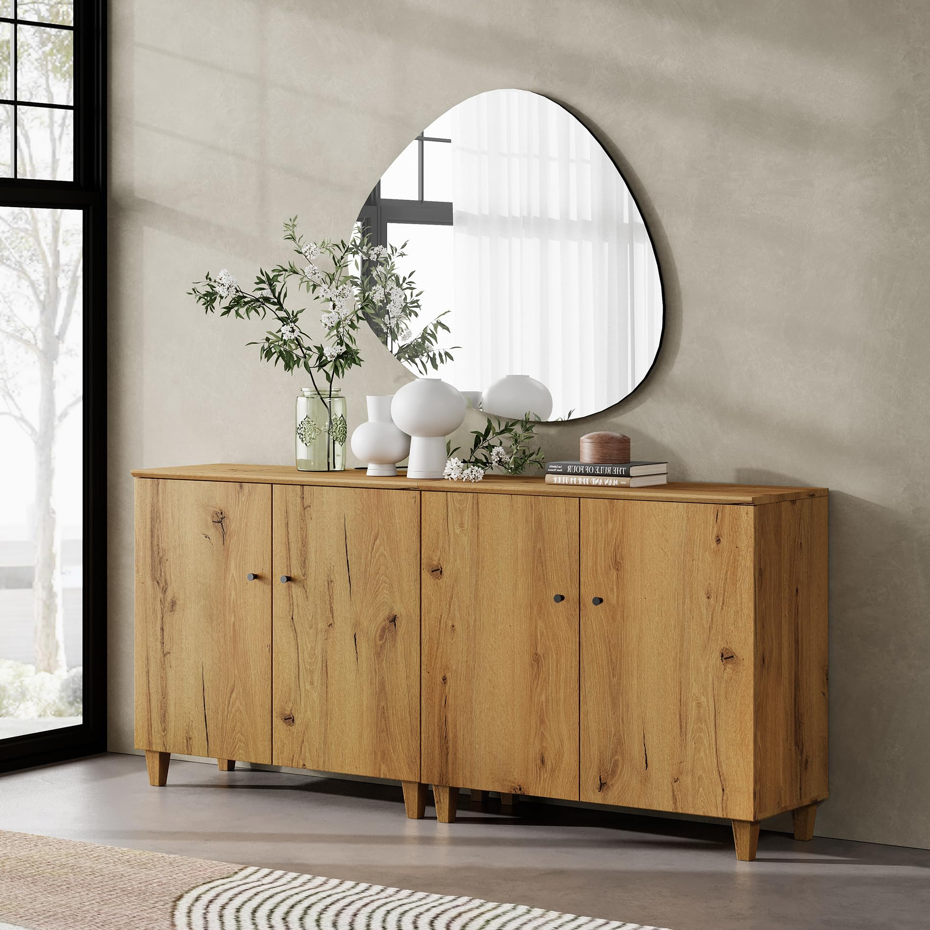 WAMPAT Long Dresser for Bedroom, 2-in-1 Oak Brown Wood Modern Dresser Chest for Closet Storage Organizer with 6 Compartments, Doors and Solid Legs for Kids Room, Baby Room, Nursery, 70.8" Wide | Amazon (US)