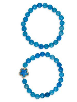 Luxe Fleur 2-Piece Agate & Cubic Zirconia Beaded Bracelet Set | Saks Fifth Avenue OFF 5TH