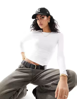 Pull&Bear polyamide second skin long sleeved top in white | ASOS (Global)