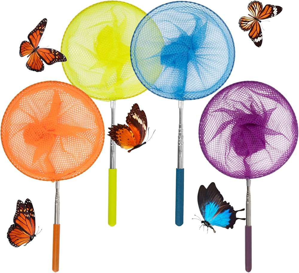 4 Pack Kids Telescopic Butterfly Fishing Nets - Butterfly Catcher Catching Insect Net Colorful Ou... | Amazon (US)