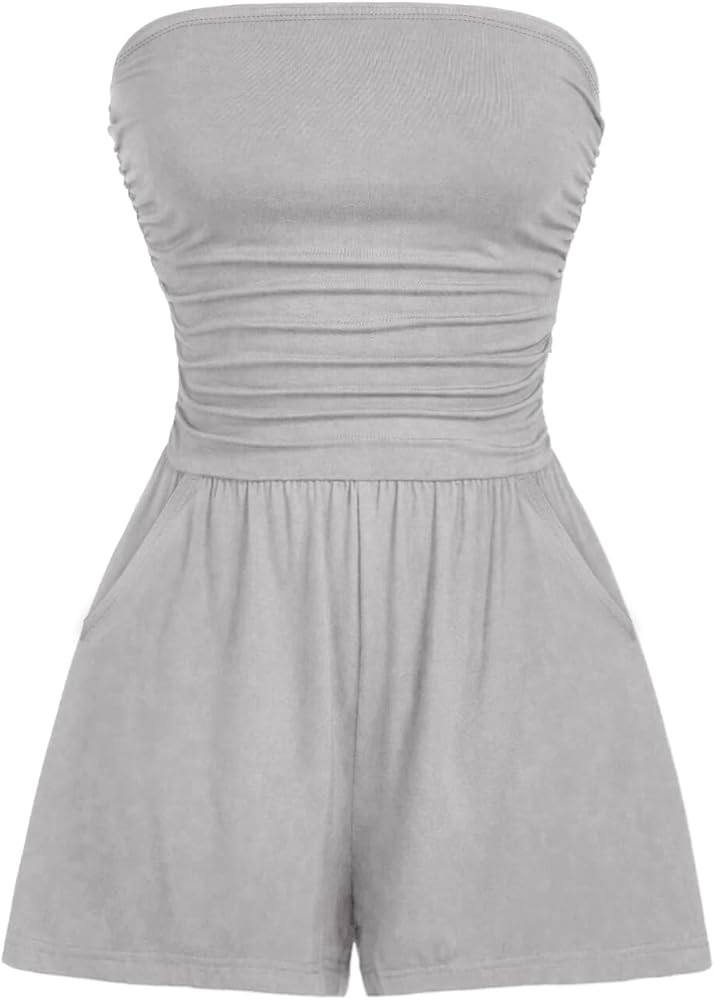 AUXDIO Women Summer Casual Strapless Romper Sleeveless Off Shoulder Short Jumpsuits 2026 Beach Va... | Amazon (US)