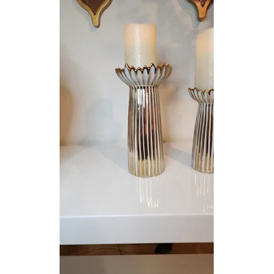 White & Gold Ceramic Candle Holders | Wayfair North America