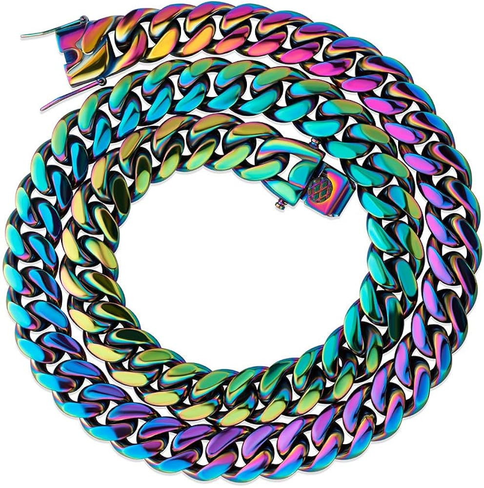 TOPGRILLZ Colorful Cuban Link Necklace 10,14mm Stainless Steel Solid Rainbow Gold Silver Hip Hop ... | Amazon (US)