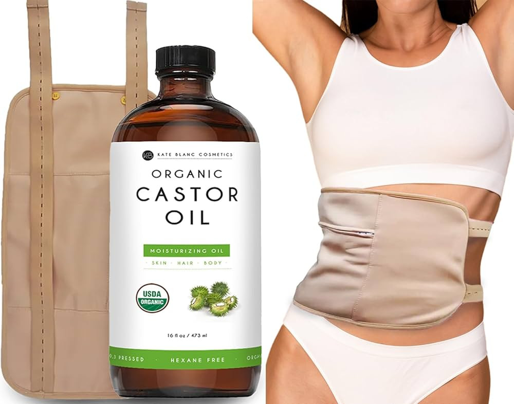 Kate Blanc Cosmetics Castor Oil Pack Wrap for Stomach & Belly (16oz Glass Bottle) Moisturize Body... | Amazon (US)