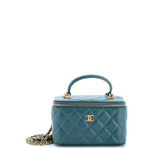 Classic Top Handle Vanity Case with Chain Quilted Lambskin Small | Rebag