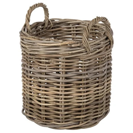 Kouboo Rattan Round Basket &, Nursery, Handwoven With Handles, Organizer, Indoor & Outdoor Planter Basket, Gray | Walmart (US)
