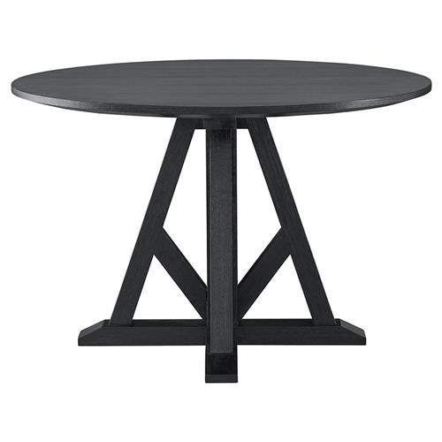 Nancy French Country Black Oak Wood Round Dining Table - 48"W | Kathy Kuo Home