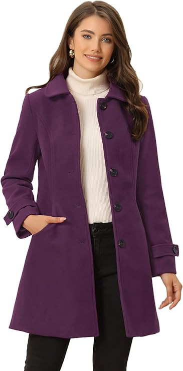 Allegra K Women's Winter Outerwear Overcoat Peter Pan Collar Mid-thigh A-line Single Breasted Pea... | Amazon (US)