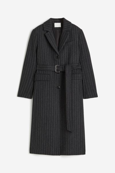 Wool-blend coat - Dark grey/Pinstriped - Ladies | H&M GB | H&M (UK, MY, IN, SG, PH, TW, HK, KR)