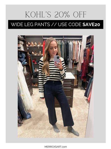 @kohls 20% off wide leg cropped pants (size down one) with code SAVE20

#LTKSaleAlert #LTKWorkwear #LTKFindsUnder50