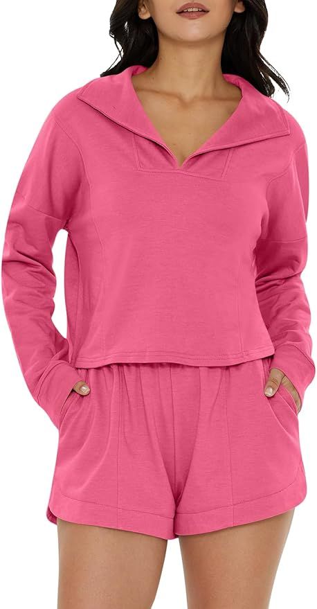 DEEP SELF Lounge Sets for Women Casual Long Sleeve Top and Shorts Fall 2 Piece Outfits Sweatsuits... | Amazon (US)