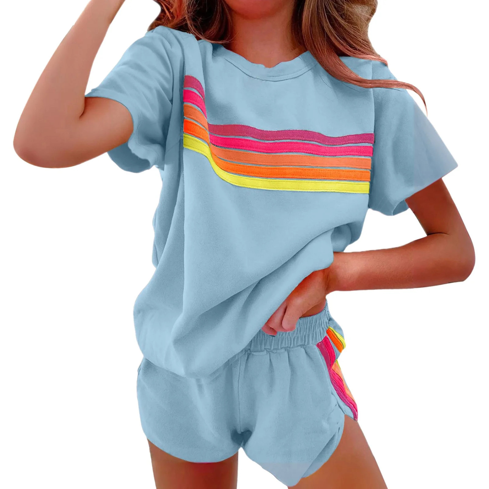 YOTMKGDO Short Sleeve Shorts Sets, Women 2 Piece Outfits, Women 2 Piece Outfits Sweatsuit Casual ... | Walmart (US)