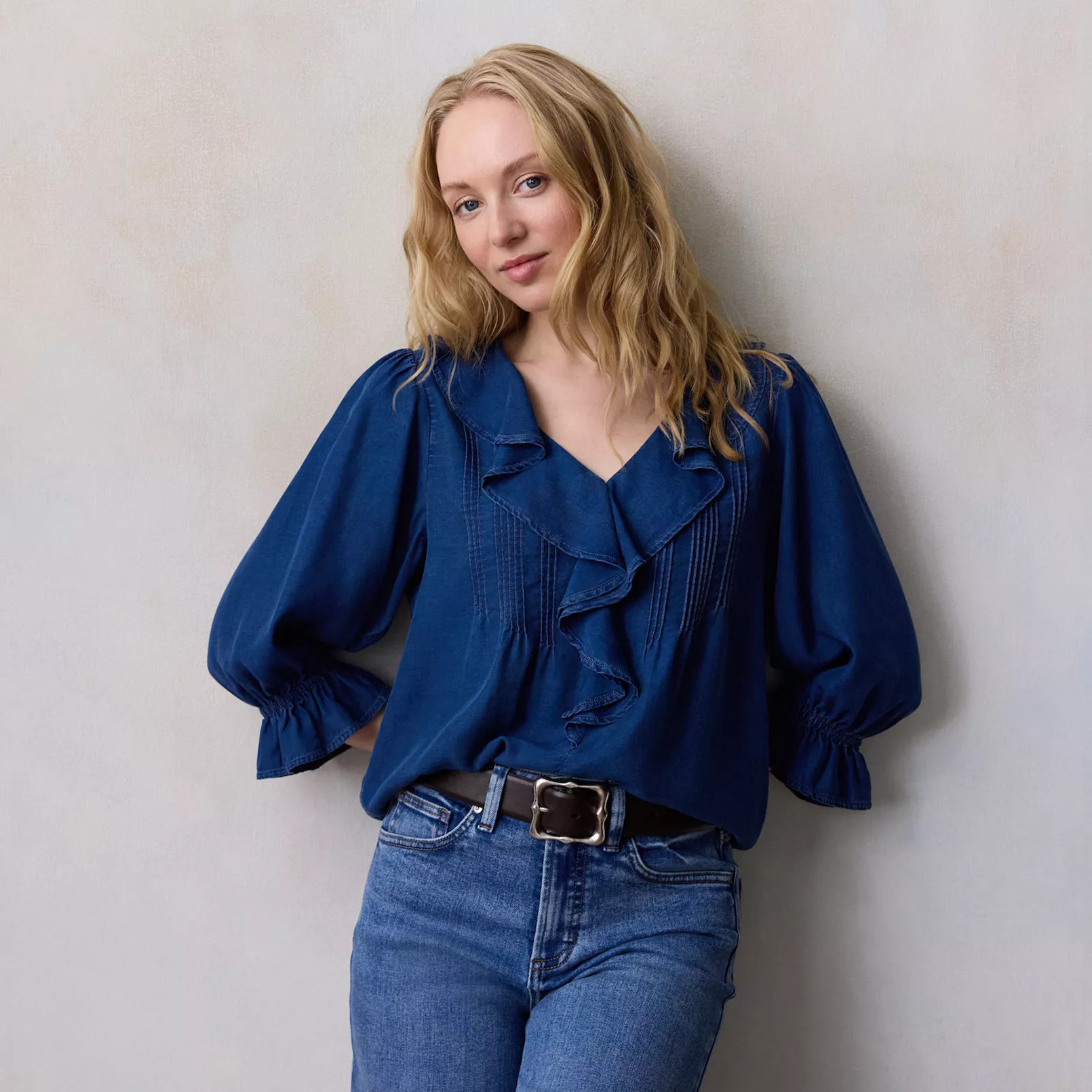 Women's LC Lauren Conrad Ruffle Front Blouse with Tucks | Kohl's