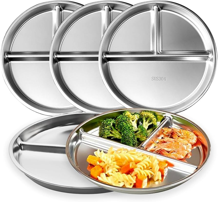 Stainless Steel Kids Plates, 9" Portion Control Divided Plates for Adults Toddlers Balance Lunch,... | Amazon (US)