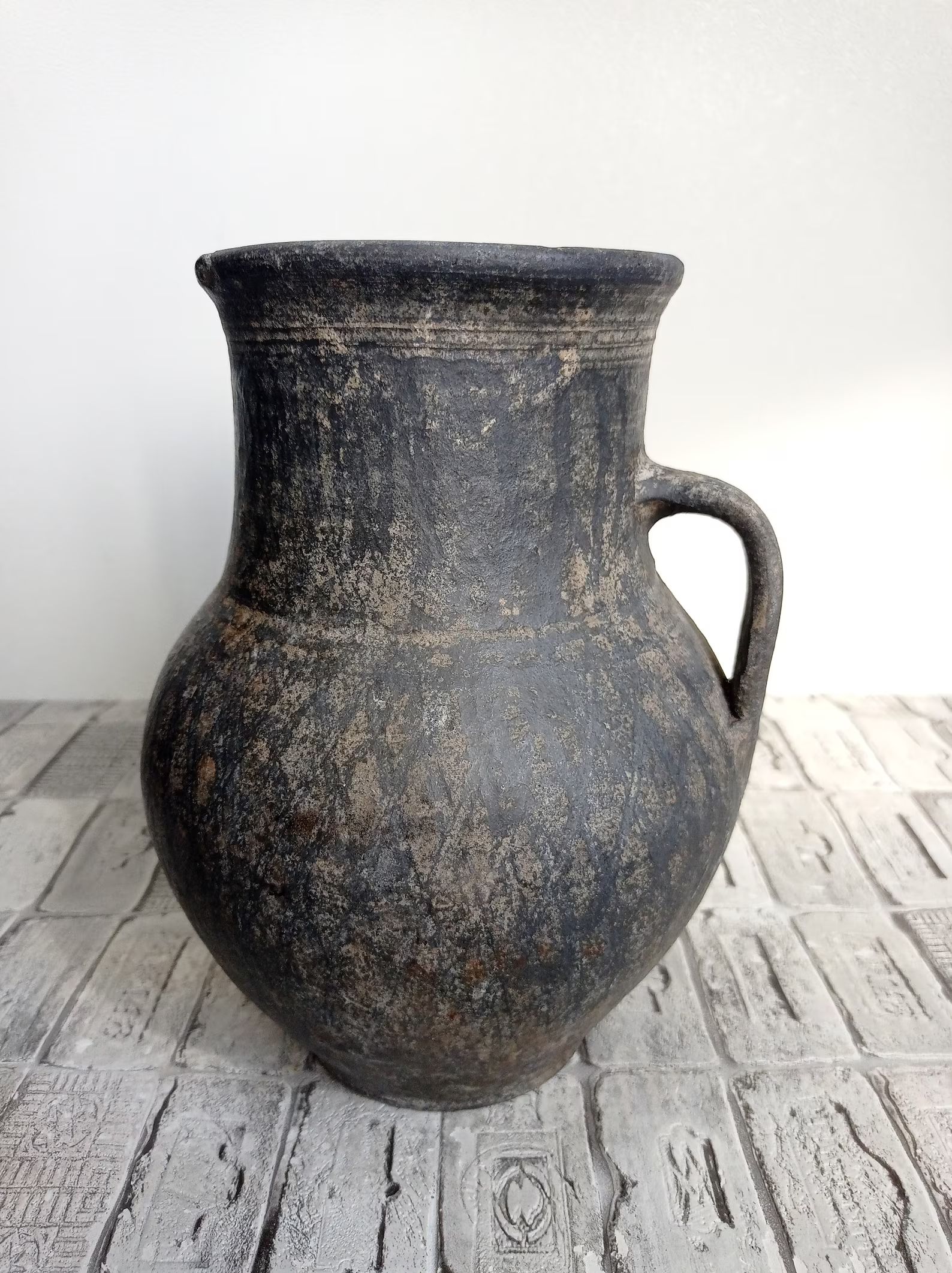 Vintage Black Clay Vase Wabi Sabi Vessel Rustic Vase Old - Etsy | Etsy (US)
