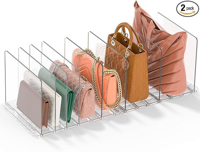 GoMaihe Bag & Purse Organizer for Closet: Adjustable Clear Handbag Storage Shelf - Plastic Clutch... | Amazon (US)