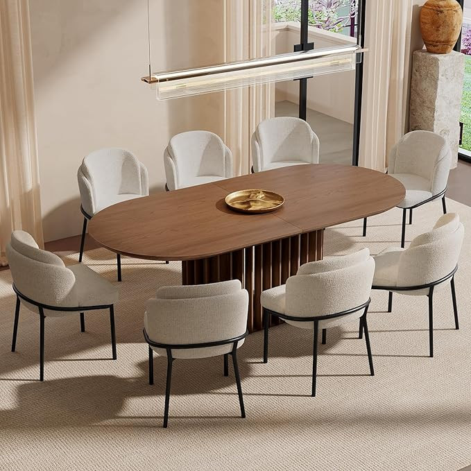 Guyii 79" Brown Large Dining Table Set for 8 People Oval Kichen Table with 8 Chairs Set Mid Centu... | Amazon (US)