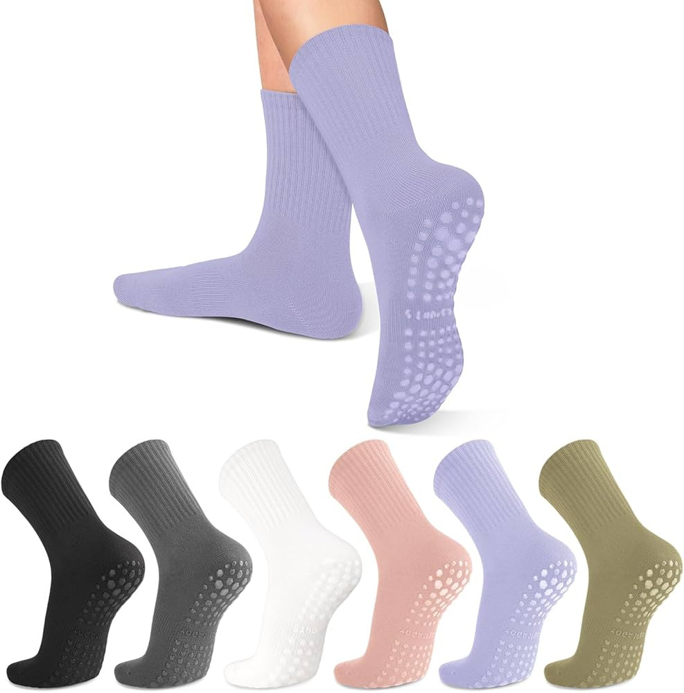 6 Pairs Pilates Socks with Grips for Women-Non-Slip Yoga Socks for Ballet Dance Barefoot Workout ... | Amazon (US)