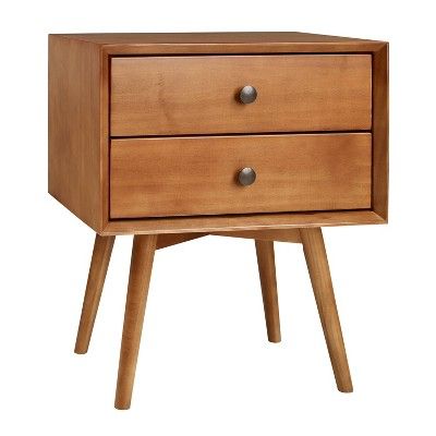 Greenberg 2 Drawer Mid-Century Modern Solid Wood Nightstand Caramel - Saracina Home | Target