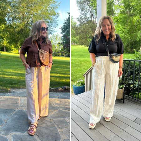 One of my tricks to feeling put together in the heat is carrying a sling bag or cross body as my third piece. That third piece completes an outfit, but it’s too hot for a sweater or jacket sometimes. 

The ClareV  is a splurge. Beautiful woven leather. The black target bag is a lot of wow for low price. 

Pants size large 
Brown linen blouse size large 
Black tee limited size large I’ll link others too 

Don’t miss the shoes! 

#LTKItBag #LTKFindsUnder100 #LTKOver40