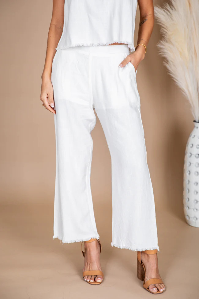 Walking With You Ivory Pants Frayed Hem | Pink Lily
