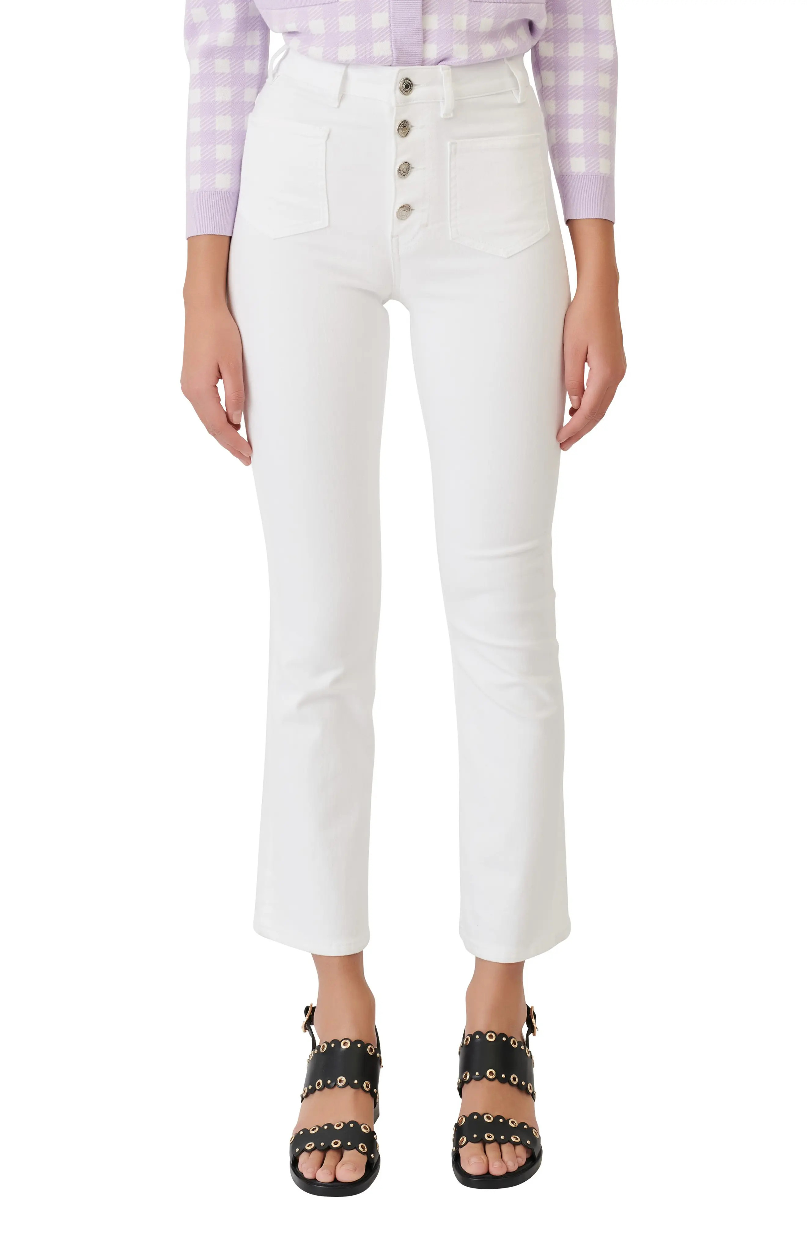 Women's Maje Passiona Button Fly Flare Jeans, Size 2 US - White | Nordstrom