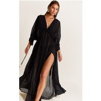 Black Textured Chiffon Twist Boho Beach Dress | PrettyLittleThing US