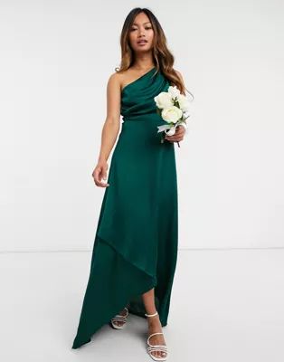 TFNC Bridesmaid one shoulder maxi dress in green | ASOS (Global)