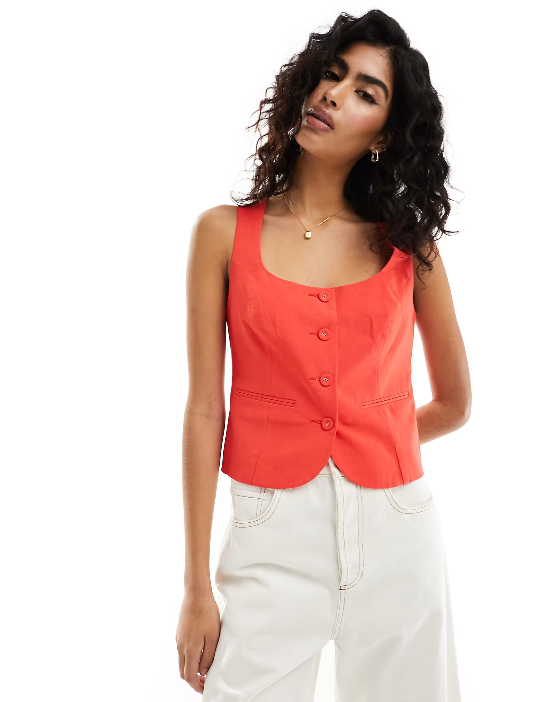 ASOS DESIGN scoop neck waistcoat with linen in red | ASOS | ASOS (Global)