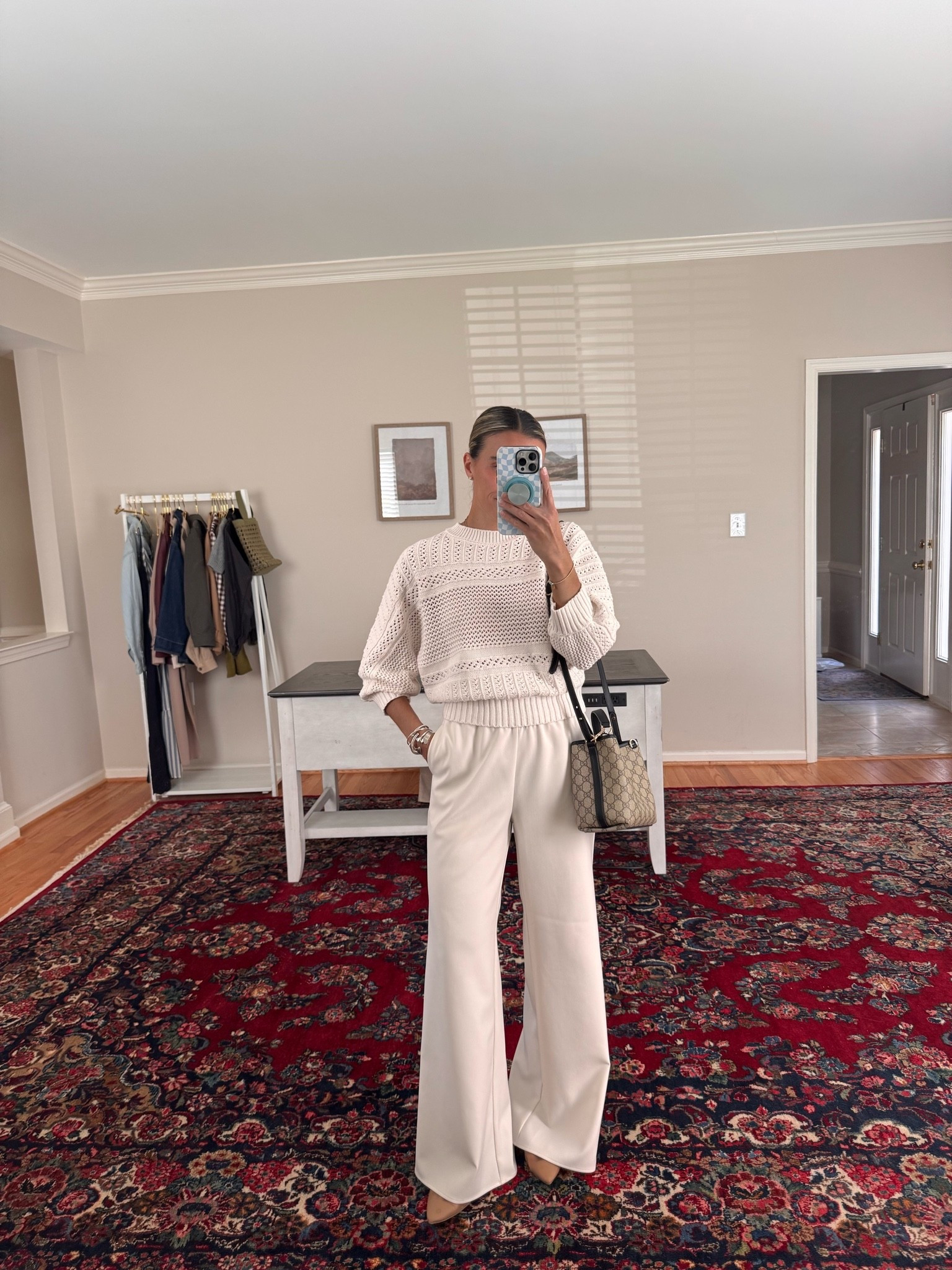 Small sweater 
XS pants

#LTKmomlife #LTKootd #LTKWorkwear
