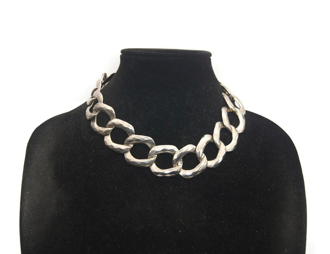 Vintage Silver Tone 18 Inch Link Necklace With Hinged Clip Clasp. - Etsy | Etsy (US)