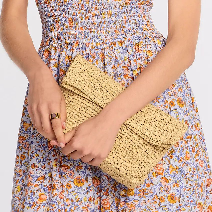 Raffia foldover clutch bag | J.Crew US