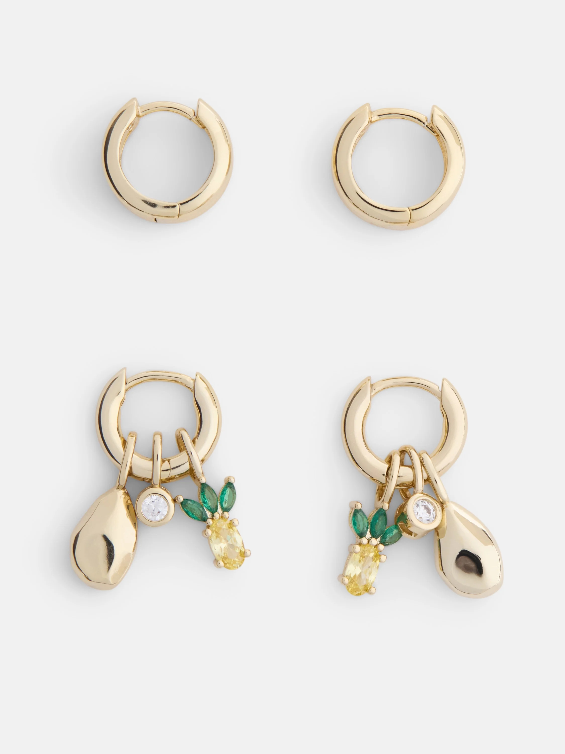 Free Assembly Women's Demi Fine 14K Gold Plated Duo Hoop and Cubic Zirconia Pineapple Earring Set... | Walmart (US)