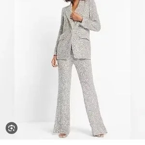Express High Waisted Silver Sequin Flare Pants XS | Poshmark